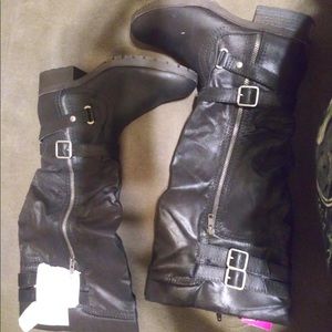 Size 9 Wide Calf Black Leather below knee boots
